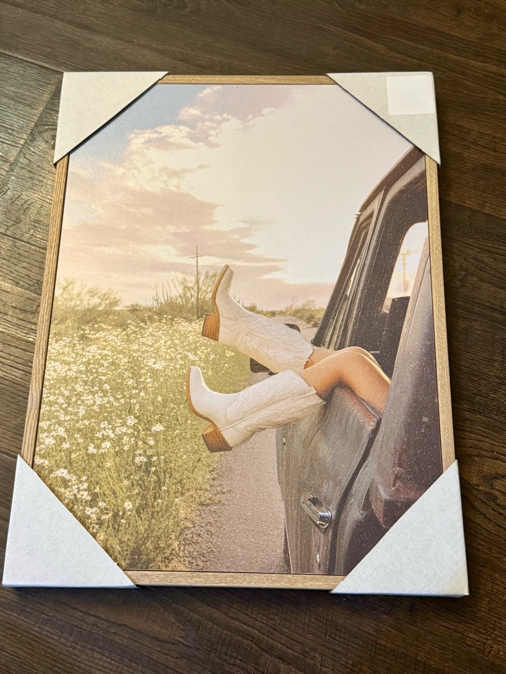 White Cowboy Boots Wall Art Print - Road Trip Sunset